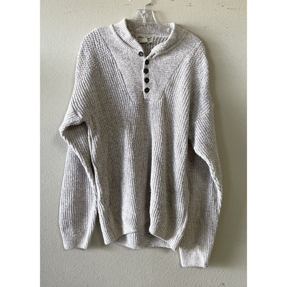 Eddie Bauer Sweater Men’s Small Beige 1/4 Button Chunky  Long Sleeve (Z27)